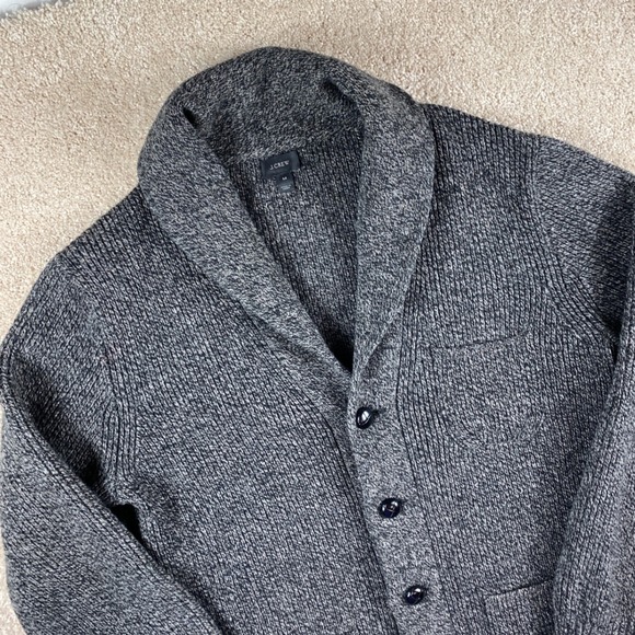 J.Crew Men's Med Gray 100% Lambswool Shawl Collar Button Front Cardigan Sweater - Picture 1 of 8